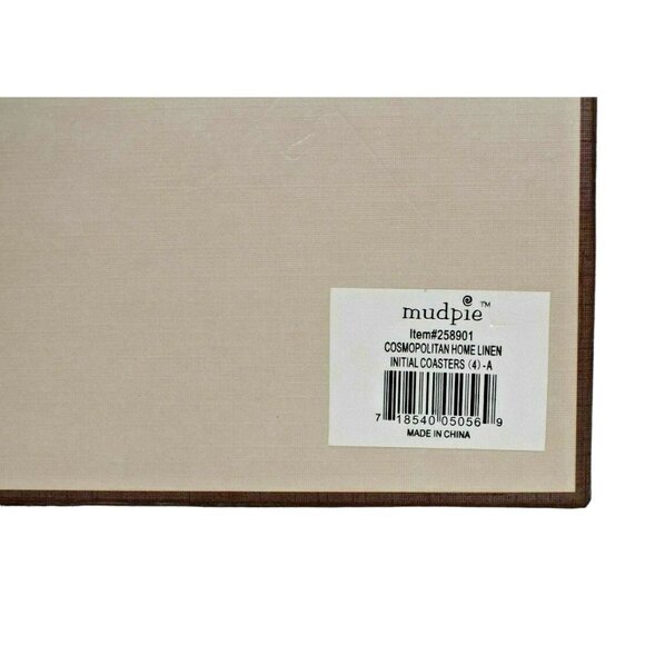 MudPie Set of Four 6 inch Square Linen Initial Coasters Letter A - Picture 3 of 3